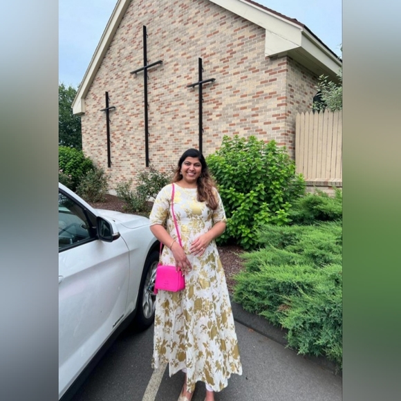 White / gold foil print Anarkali dress kurti top - Picture 2 of 5